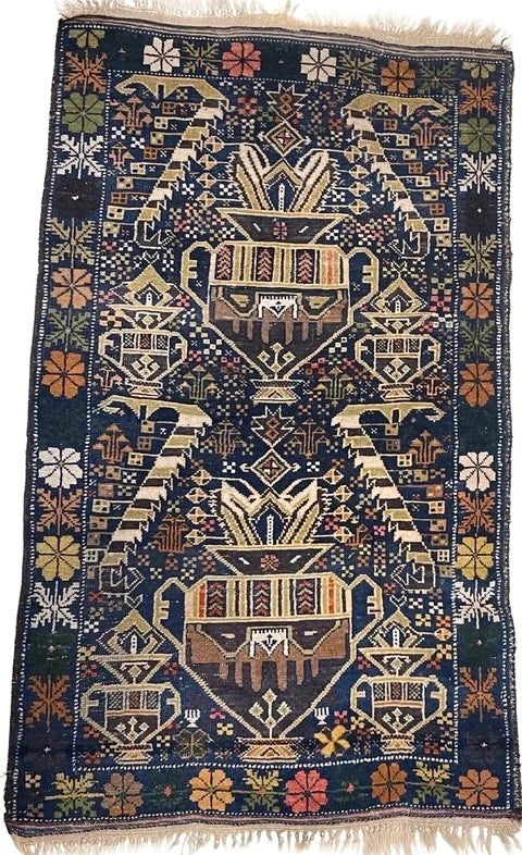 Vintage Persian Hand-Knotted Village Pictorial Wool Rug – Vase & Flower Design – 140 × 80 cm — photograph 1
