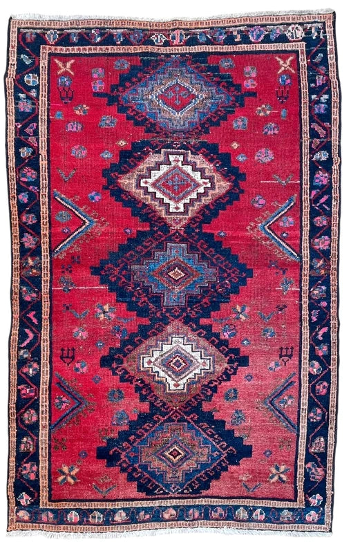 Vintage Hand-Knotted Persian Hamadan Rug – 196 × 127 cm — photograph 1