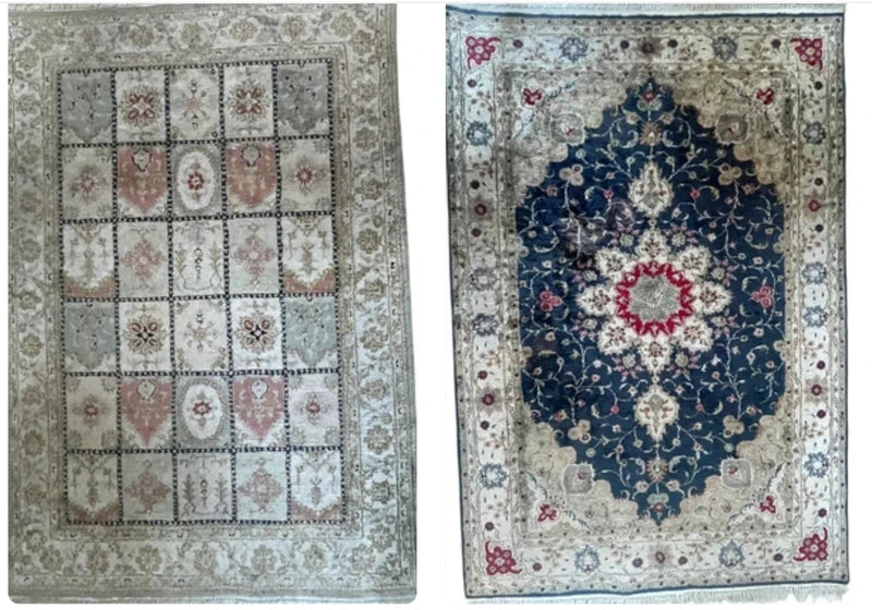 Handmade Blue & Cream Floral Rug 128 x 187 cm — photograph 17