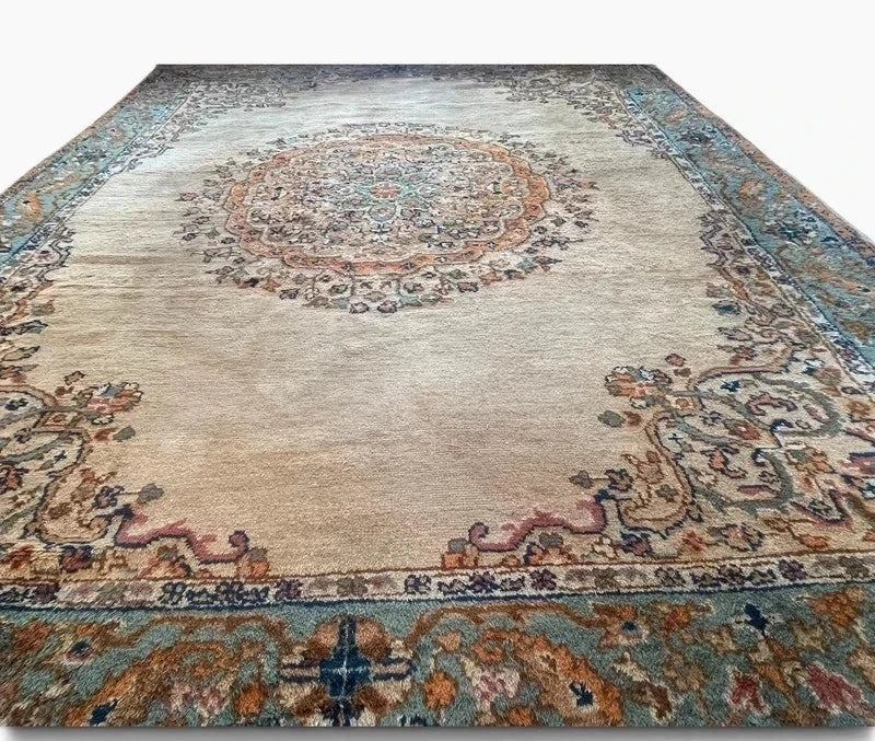 Large vintage Hand Knotted Wool Rug 293 x 246 cm – Traditional Medallion Persian Style — photograph 10