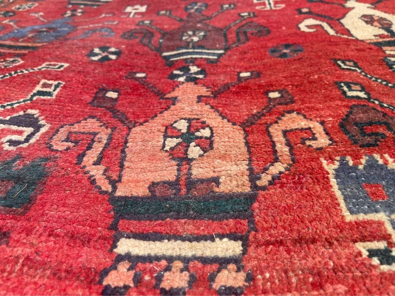 Old Persian Village Rug 242x107cm Handmade Red Tribal Carpet — photograph 7