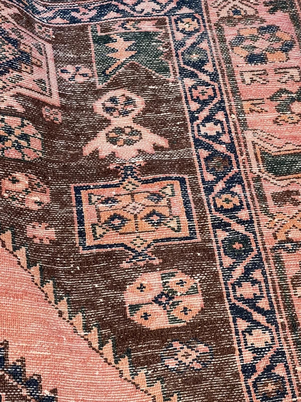 Vintage tribal Kazak-style rug – 200 x 144 cm – brown/ivory & navy — photograph 19