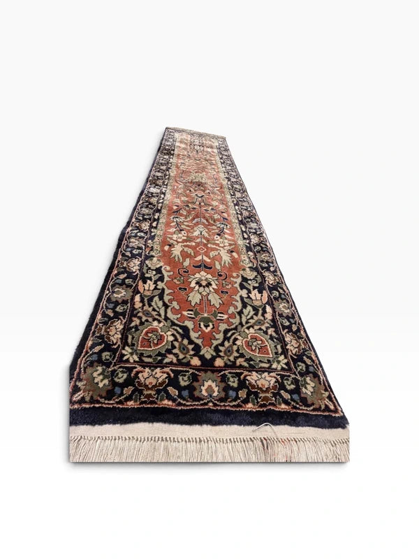 Handmade Chinese Silk Pile Runner Rug 164x35cm Tree of Life Vintage — photograph 11