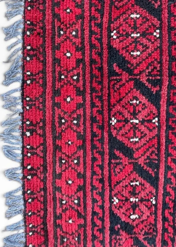 Large Vintage Afghan Hand-Knotted Wool Rug 277 x 195 cm – Red Bokhara — photograph 11
