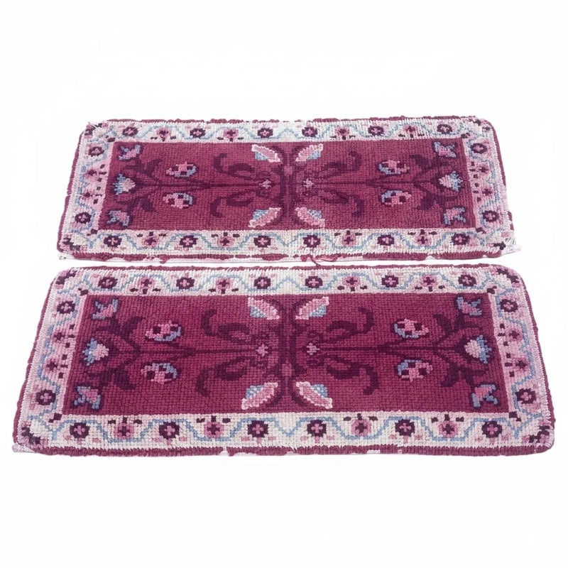 Set of 4 Vintage Handmade Wool Rugs – Matching Pink Burgundy Floral Rugs — photograph 11