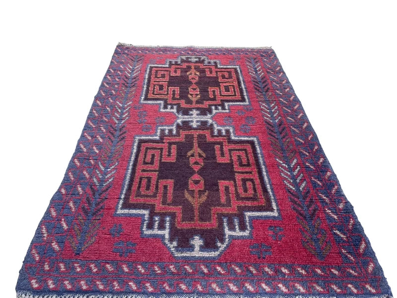 Vintage Hand-Knotted Afghan Baluch Rug 85 × 128 cm | Tribal Wool Carpet | Geometric Design — photograph 1