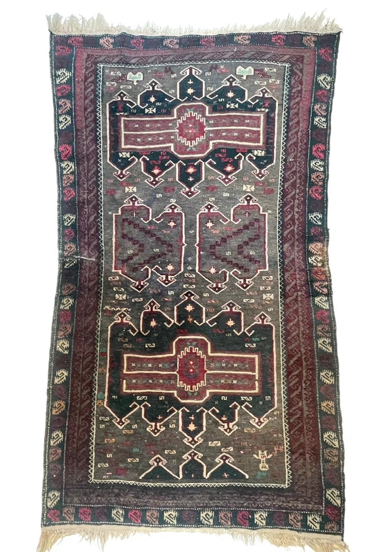 Vintage Hand Knotted Tribal Rug 162 x 99 cm Dark Afghan Baluch Style — photograph 1