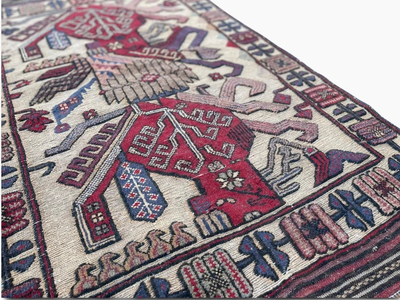 Vintage handwoven Soumak / Sumak tribal rug, approx. 129 × 81 cm — photograph 7