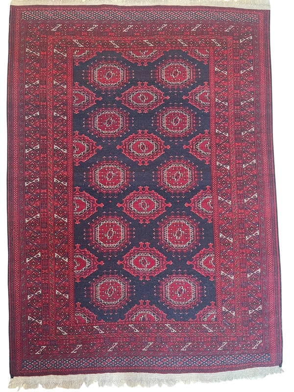 Vintage Afghan Baluch Hand-Knotted Wool Rug Tribal Elephant Foot Design 194 × 133 cm (6'4" × 4'4") — photograph 13
