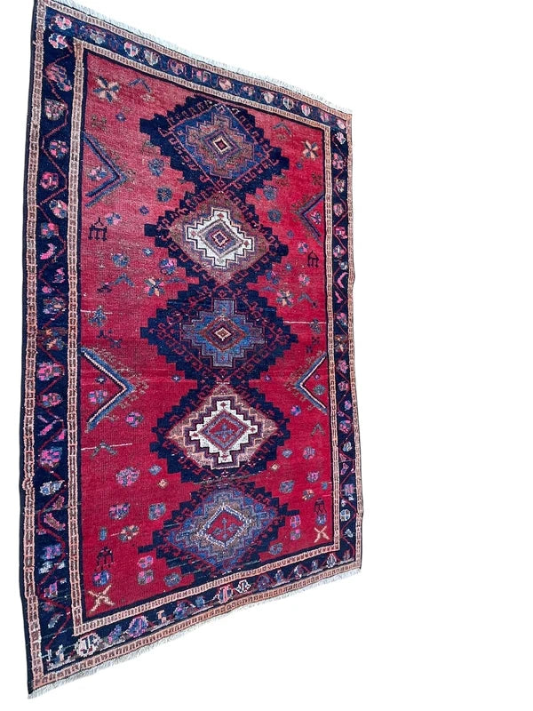 Vintage Hand-Knotted Persian Hamadan Rug – 196 × 127 cm — photograph 6