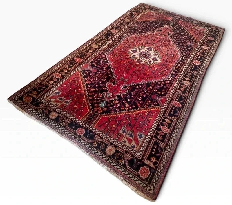 Vintage Hand-Knotted Persian Wool Rug – Large Red Medallion Carpet 148 x 247 cm — photograph 1