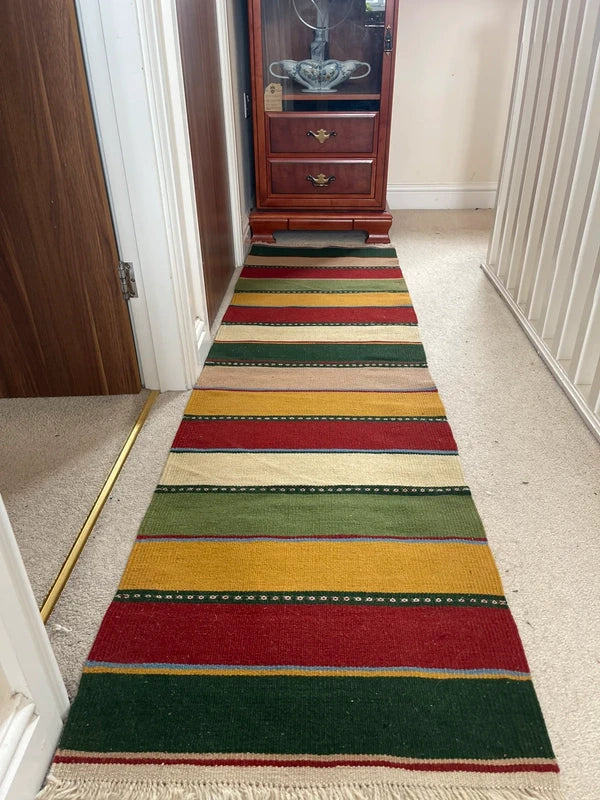 Vintage Handwoven Kilim Runner 203 × 56 cm | Wool Hallway Runner | Striped Flatweave Rug — photograph 4