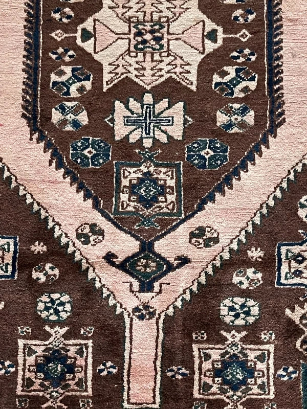 Vintage tribal Kazak-style rug – 200 x 144 cm – brown/ivory & navy — photograph 16
