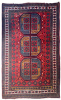 Vintage hand-knotted Afghan tribal rug 195x120 cm – red geometric wool carpet — photograph 1