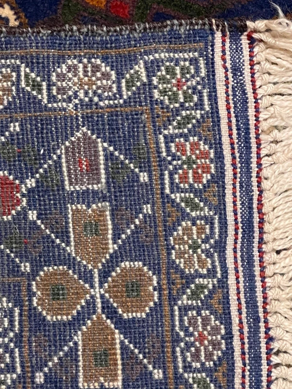 Persian Hand-Knotted Wool Rug 226x132cm – Blue & Cream Tribal — photograph 10