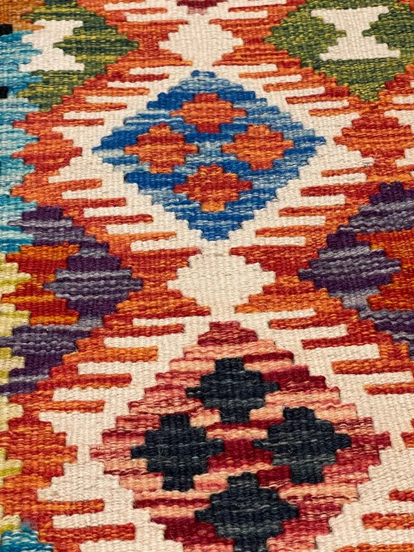 Vintage-Style Wool Kilim 146x67cm | Caucasian | Kazak Inspired | Tribal / Boho Rug — photograph 12
