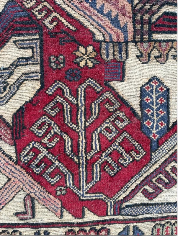 Vintage handwoven Soumak / Sumak tribal rug, approx. 129 × 81 cm — photograph 2