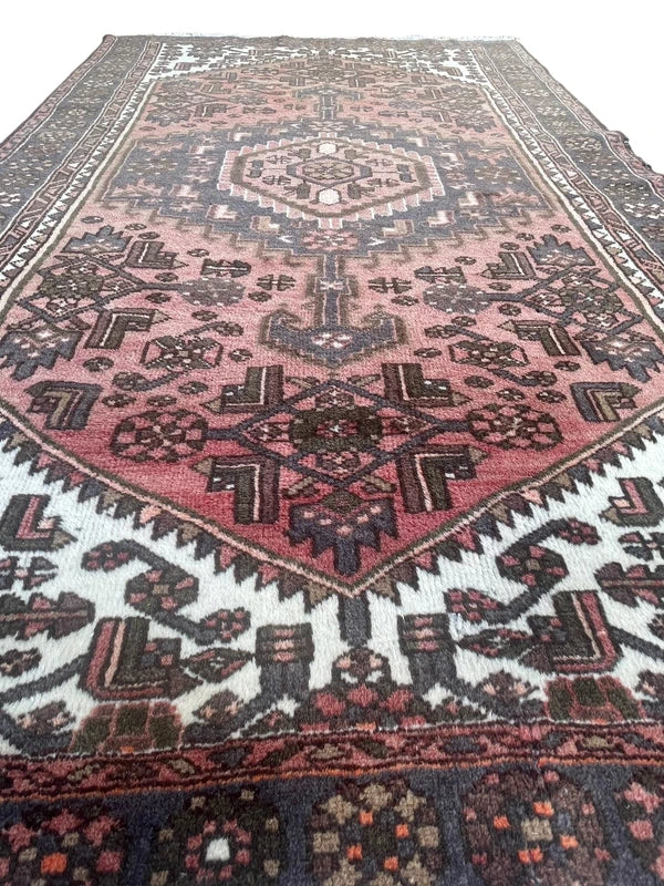 Vintage Persian Hamadan Rug 196x125cm Hand Knotted Wool Pink Tribal Carpet — photograph 9