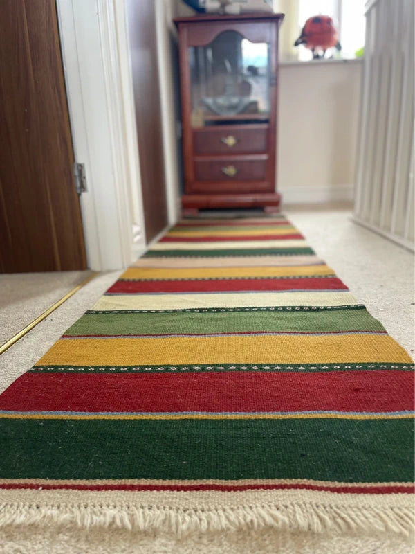 Vintage Handwoven Kilim Runner 203 × 56 cm | Wool Hallway Runner | Striped Flatweave Rug — photograph 8