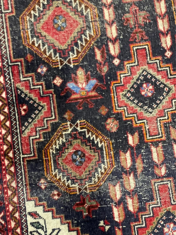 Vintage Persian Hand-Knotted Wool Rug 193x109cm – Navy & Red Tribal — photograph 14