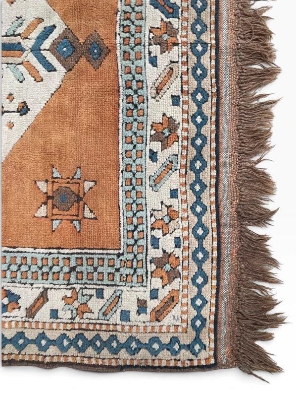 Vintage Wool Oriental Rug 162x129cm – Tribal Geometric Terracotta Blue — photograph 8