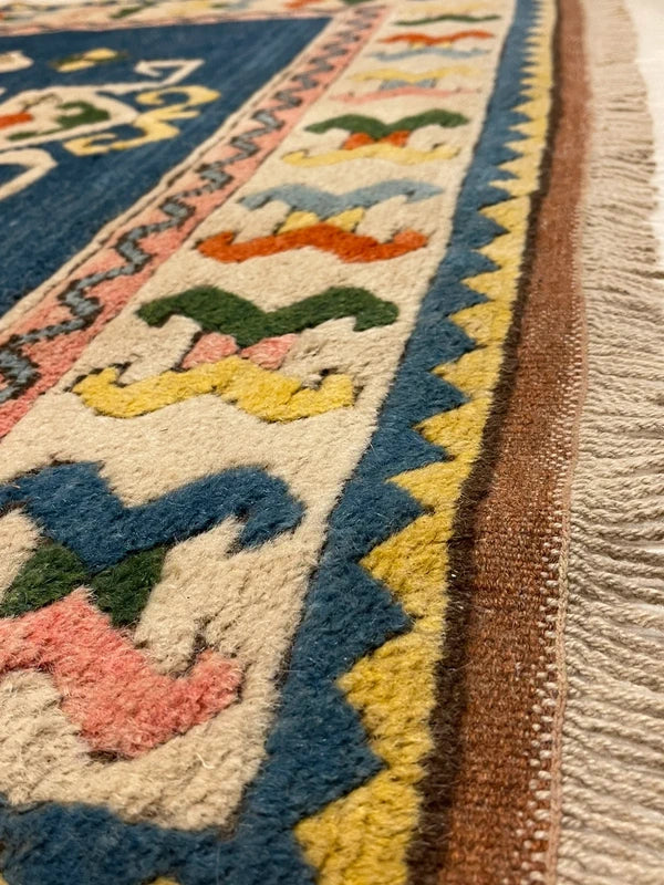 Handmade Turkish 100% wool rug 195x133cm – blue geometric – Ayasofya — photograph 6