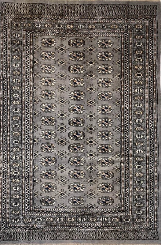 Hand knotted Bokhara style wool rug 130 x 187 cm grey vintage rug — photograph 2