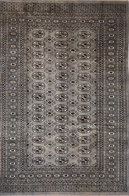 Hand knotted Bokhara style wool rug 130 x 187 cm grey vintage rug — photograph 2