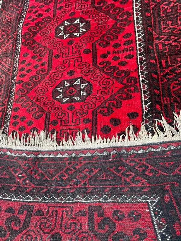 Vintage Afghan Hand Knotted Wool Rug 243x116cm Red Tribal Carpet — photograph 8