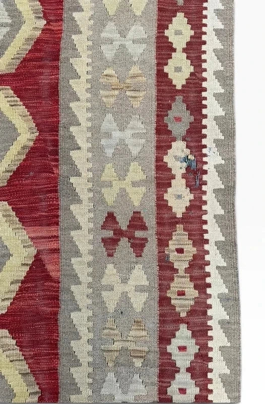 Large Traditional Handwoven Kilim Rug 189 x 284 cm Red Grey Geometric Wool Style — photograph 9