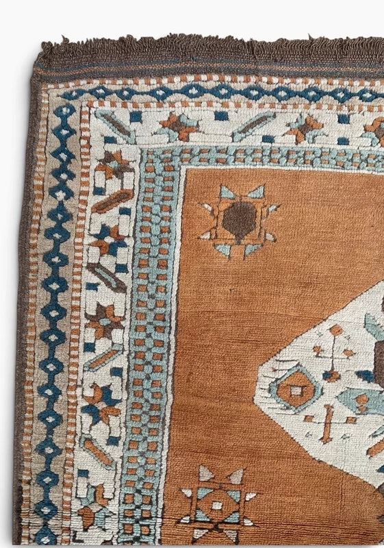 Vintage Wool Oriental Rug 162x129cm – Tribal Geometric Terracotta Blue — photograph 5