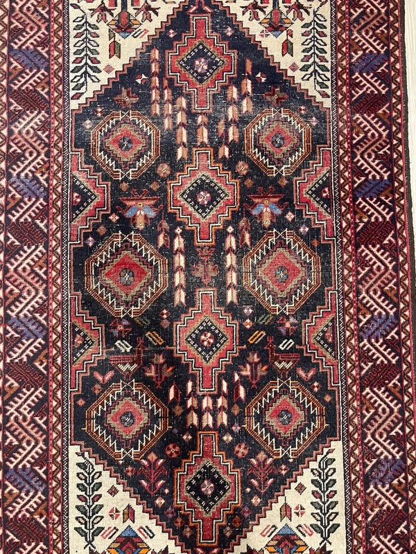 Vintage Persian Hand-Knotted Wool Rug 193x109cm – Navy & Red Tribal — photograph 16