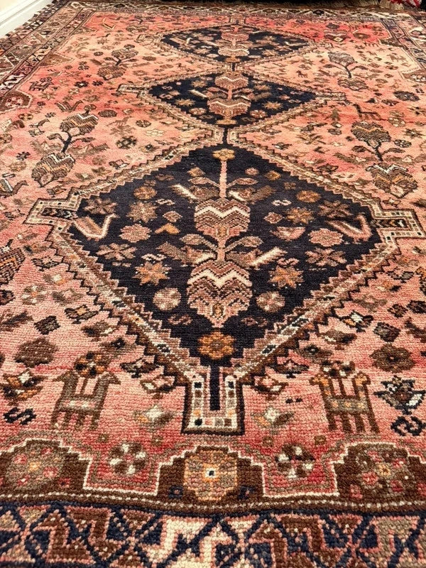 Large Vintage Persian Shiraz Hand Knotted Wool Rug 305x214cm Iranian Tribal Carpet — photograph 9