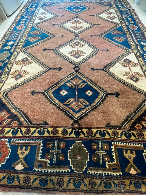 Vintage hand knotted wool tribal rug 227 x 150 cm Kazak Caucasian style — photograph 15