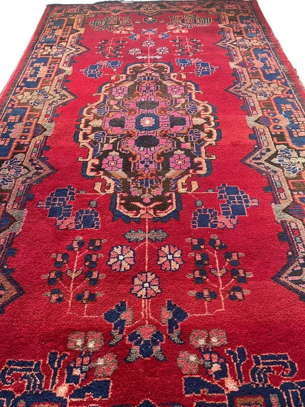 Large Handmade Persian Heriz Style Rug 303 x 159 cm Red Blue Wool Carpet — photograph 17