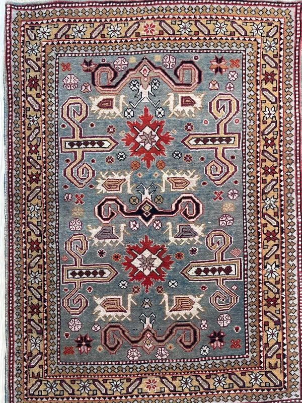 Authentic Hand Knotted Kazak Rug 96 × 66 cm – Fine Wool Tribal Carpet – Pale Blue — photograph 12