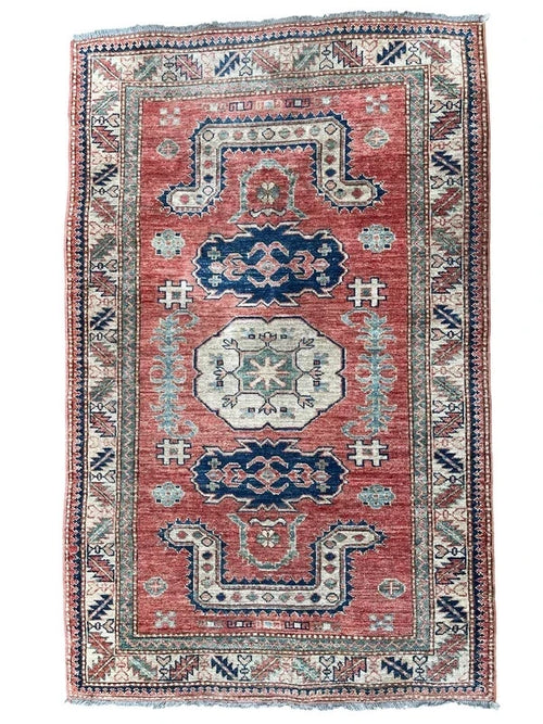 Hand Knotted Kazak Style Wool Rug 154x100cm Small Tribal Carpet — photograph 1