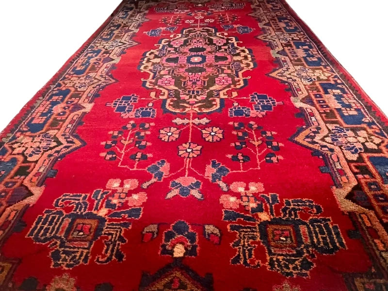 Large Handmade Persian Heriz Style Rug 303 x 159 cm Red Blue Wool Carpet — photograph 4