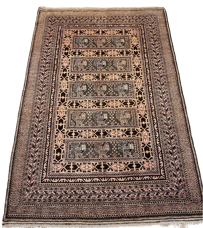 Traditional tribal-style rug 160x96cm | geometric animal motif | fringed — photograph 2