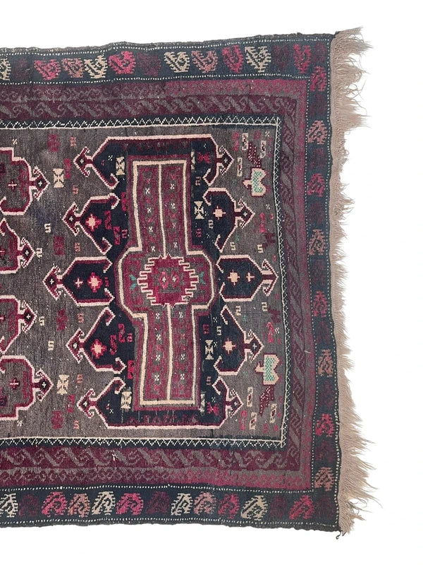 Vintage Hand Knotted Tribal Rug 162 x 99 cm Dark Afghan Baluch Style — photograph 16