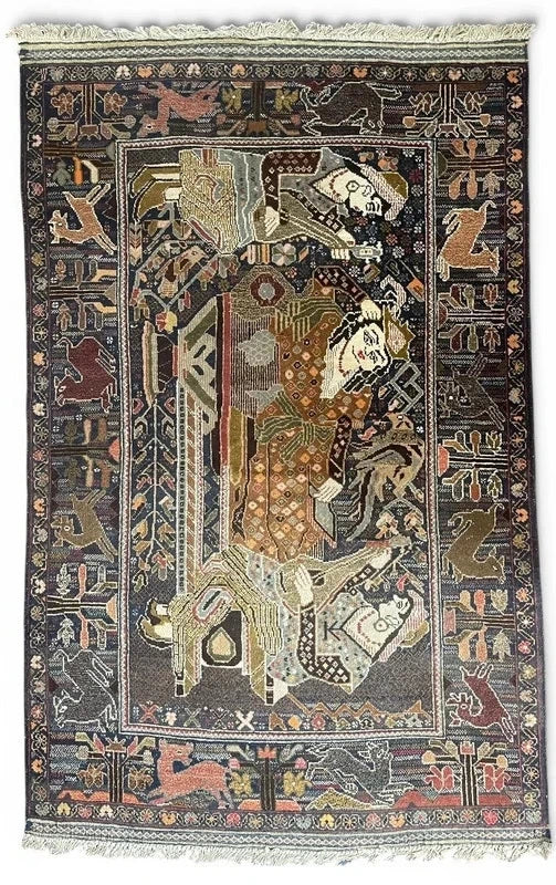 Vintage Persian Pictorial Rug 188 x 120 cm — photograph 1