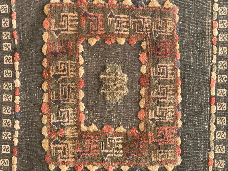Very Old Tribal Turkmen Sofreh Rug 140x130cm Handmade Animal Motif Textile — photograph 6