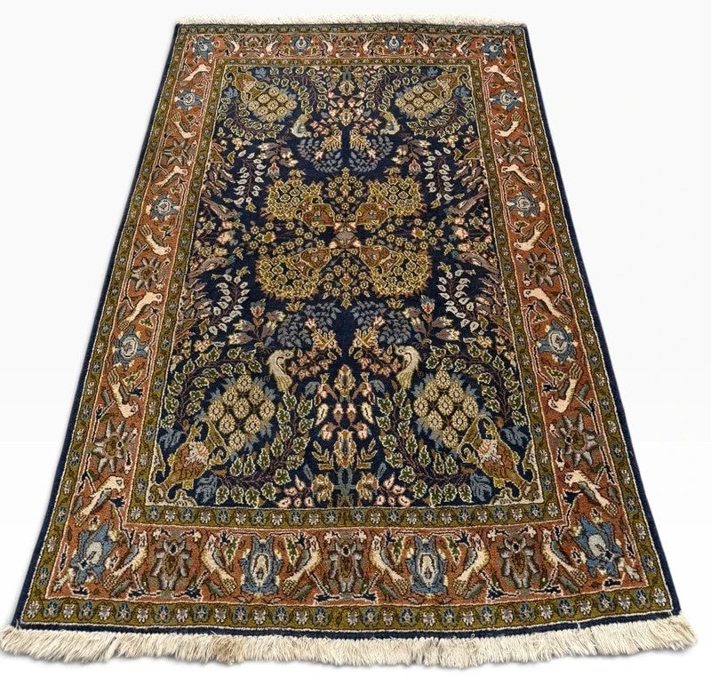 Persian Hand Knotted Wool Rug 164x105cm Vintage Oriental Floral Bird Carpet — photograph 8