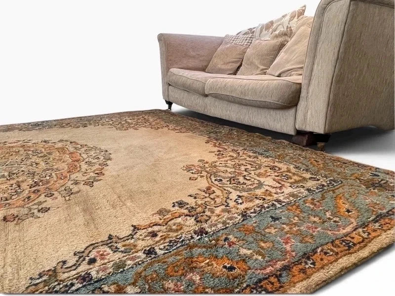 Large vintage Hand Knotted Wool Rug 293 x 246 cm – Traditional Medallion Persian Style — photograph 9