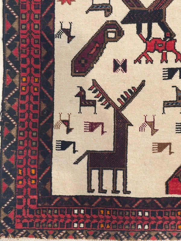 Handmade Tribal Animal Rug 187x143cm Afghan Baluch Style Wool Carpet — photograph 11