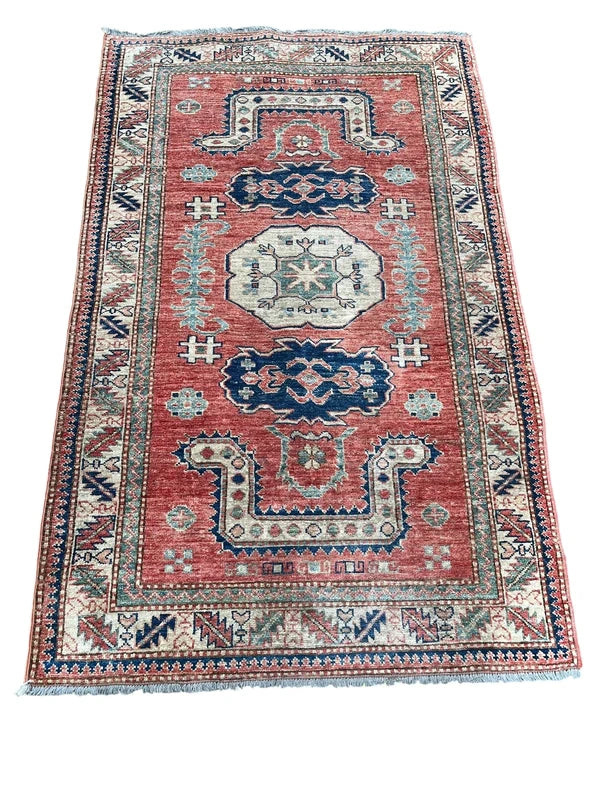 Hand Knotted Kazak Style Wool Rug 154x100cm Small Tribal Carpet — photograph 4