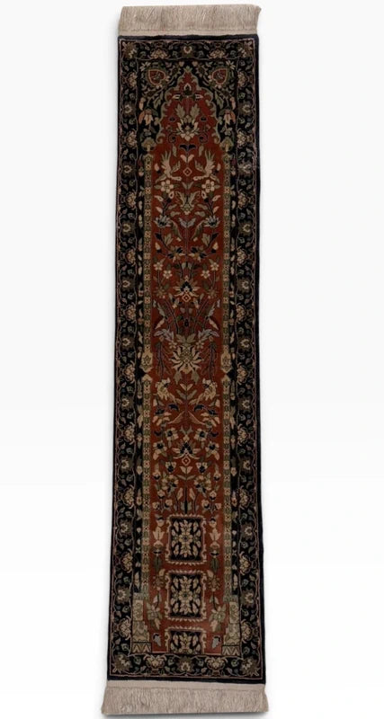 Handmade Chinese Silk Pile Runner Rug 164x35cm Tree of Life Vintage — photograph 6