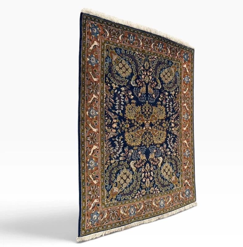 Persian Hand Knotted Wool Rug 164x105cm Vintage Oriental Floral Bird Carpet — photograph 7