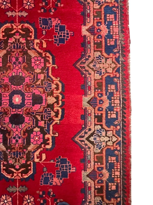 Large Handmade Persian Heriz Style Rug 303 x 159 cm Red Blue Wool Carpet — photograph 11