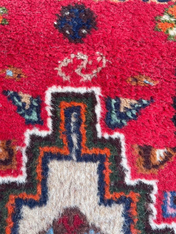 Small Hand Knotted Persian Tribal Rug 132x75cm Wool Qashqai Style — photograph 7